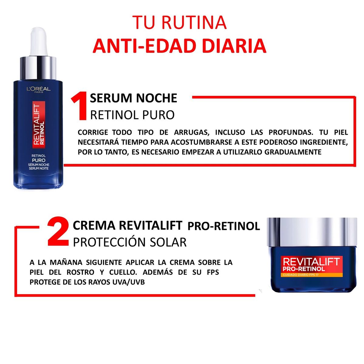 LOREAL PARIS - Pack Rostro Crema Día Revitalift  Serum Retinol Noche LOréal