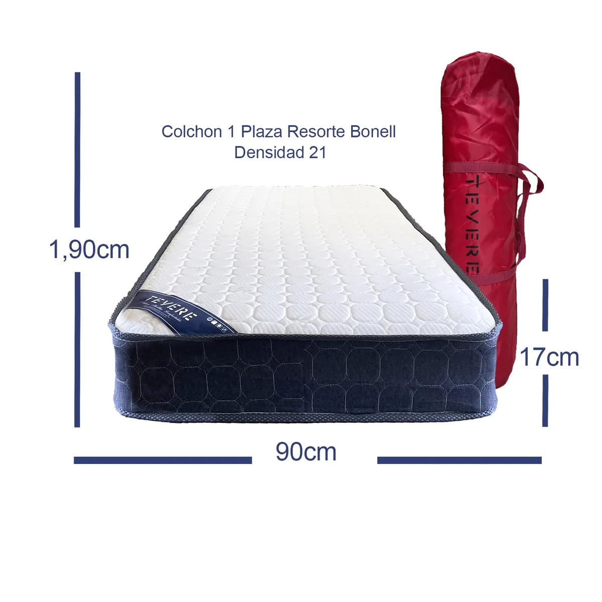 TEVERE - Colchón Tevere Resorte 1 Plaza 90x190x17 cm
