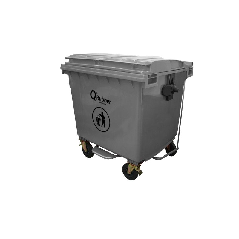 QRUBBER - Contenedor de Basura 1100 lts gris con pedal QRubber