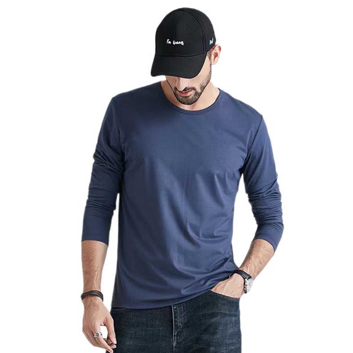 EVERSO - Camiseta para Hombre Cuello Redondo Manga Larga - Sin Polar