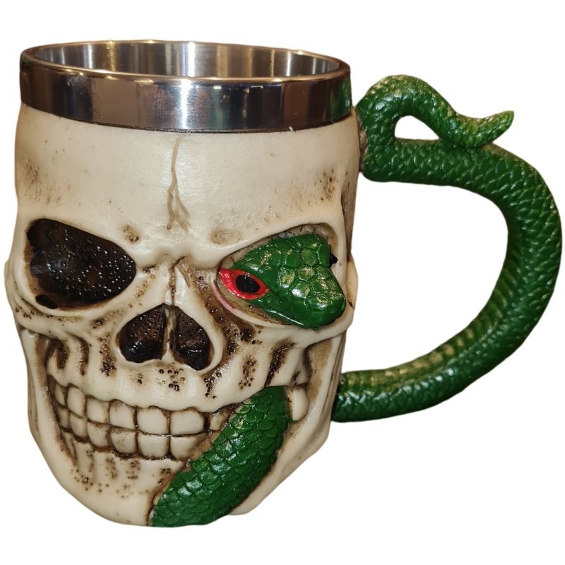 GENERICO - Schopero Tazón Mug Calavera Serpiente Aluminio 700cc