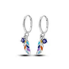SILVER HEART - Aros Argolla Plumas Coloridas en Plata Fina 925