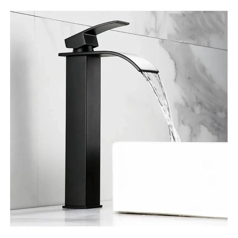 GENERICO - Grifo Llave Alta Cascada Curva 29 cm Negro Mate