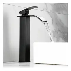 GENERICO - Grifo Llave Alta Cascada Curva 29 cm Negro Mate