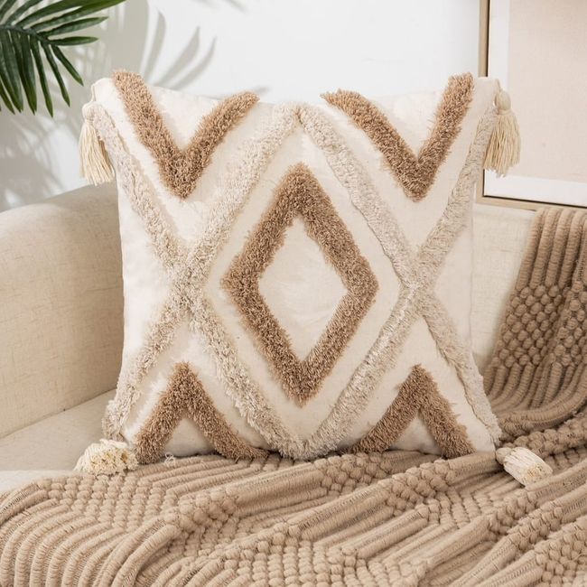 GENERICO - Funda de cojín Bohemia Mostaza con Azul - Pack 2