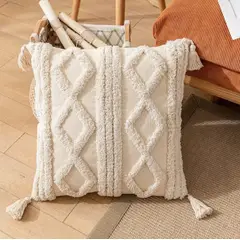 GENERICO - Funda de cojín bohemia crema con azul - Pack dos