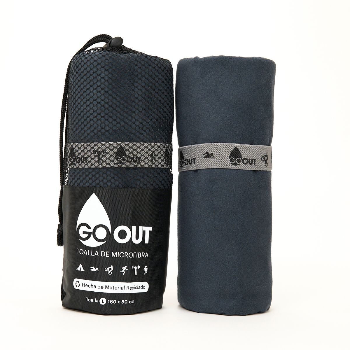 GO OUT - Toalla de microfibra 100% material reciclado L Negro