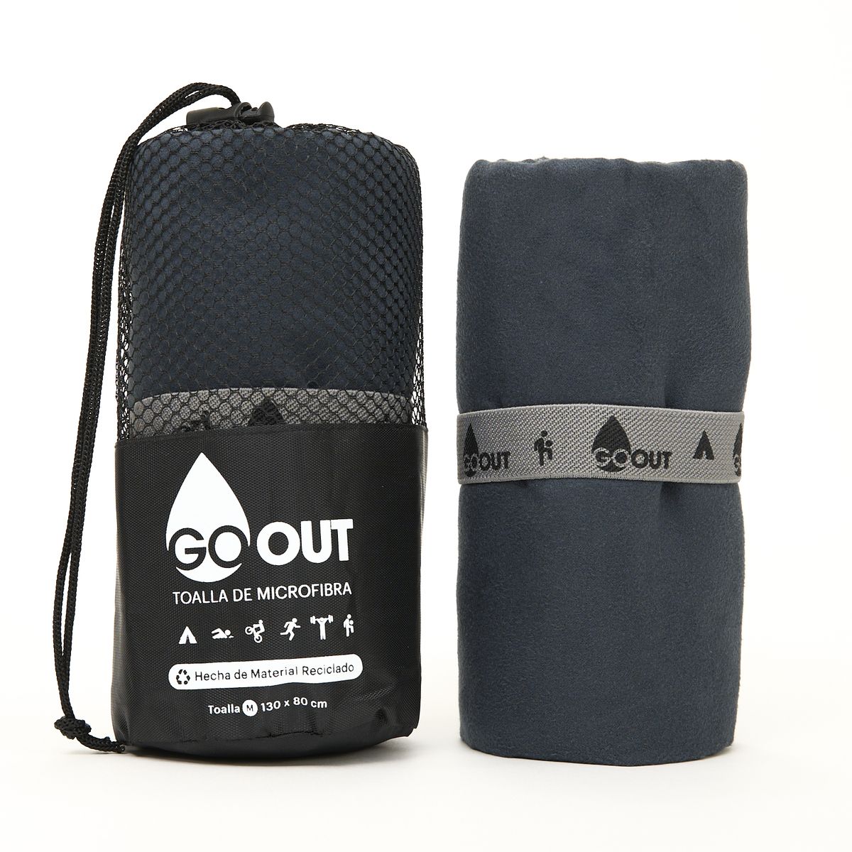 GO OUT - Toalla de microfibra 100% material reciclado M Negro
