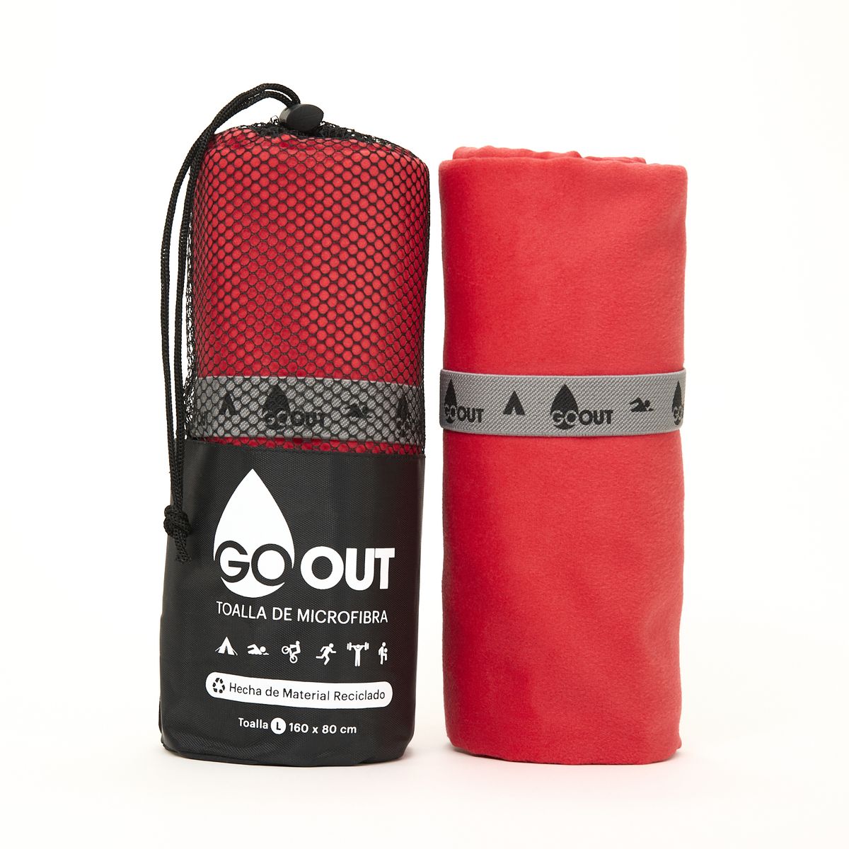GO OUT - Toalla de microfibra100% material reciclado L Rojo