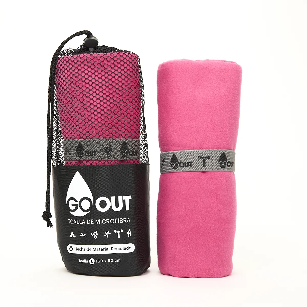 GO OUT - Toalla de microfibra100% material reciclado tamaño L Fucsia