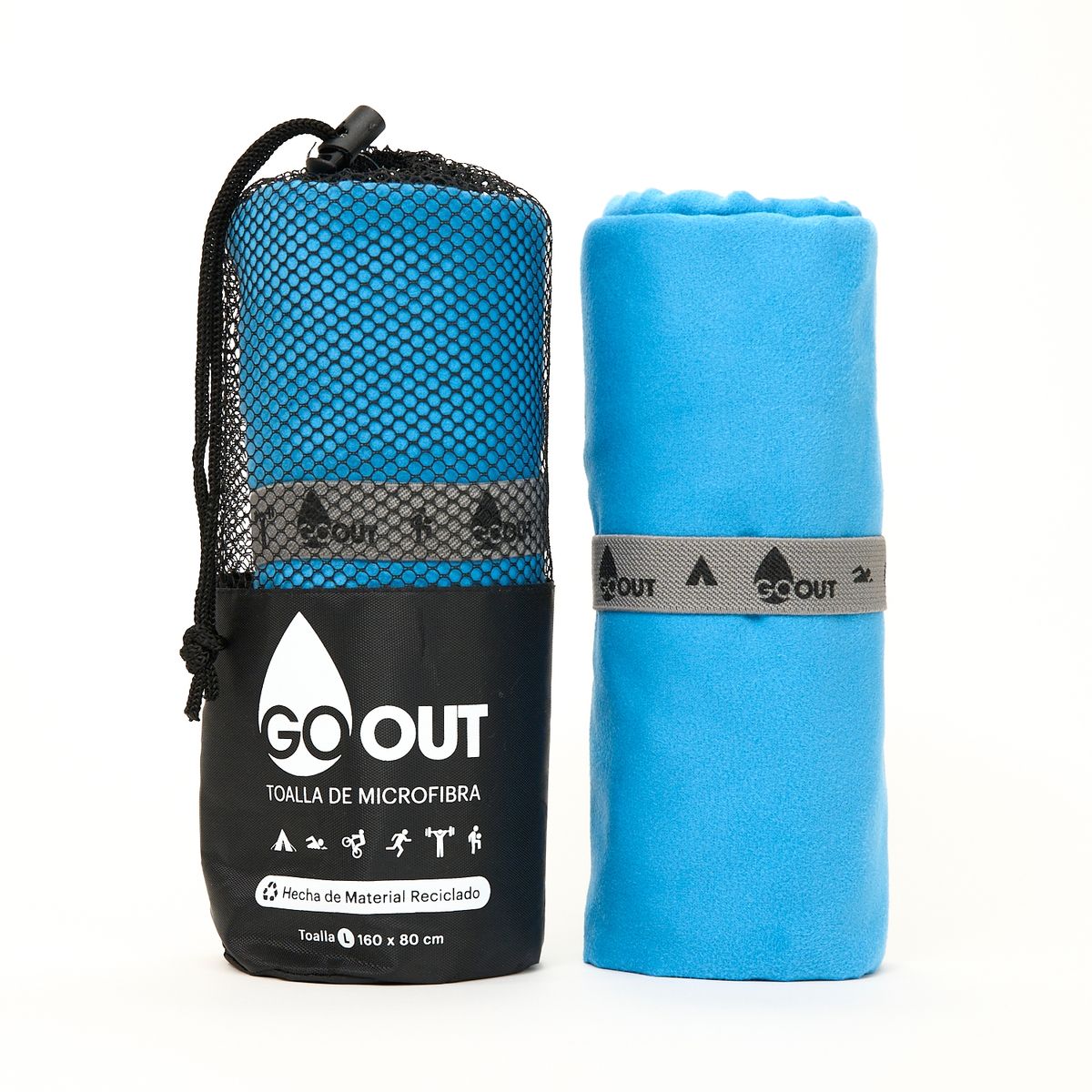GO OUT - Toalla de microfibra100% material reciclado L azul