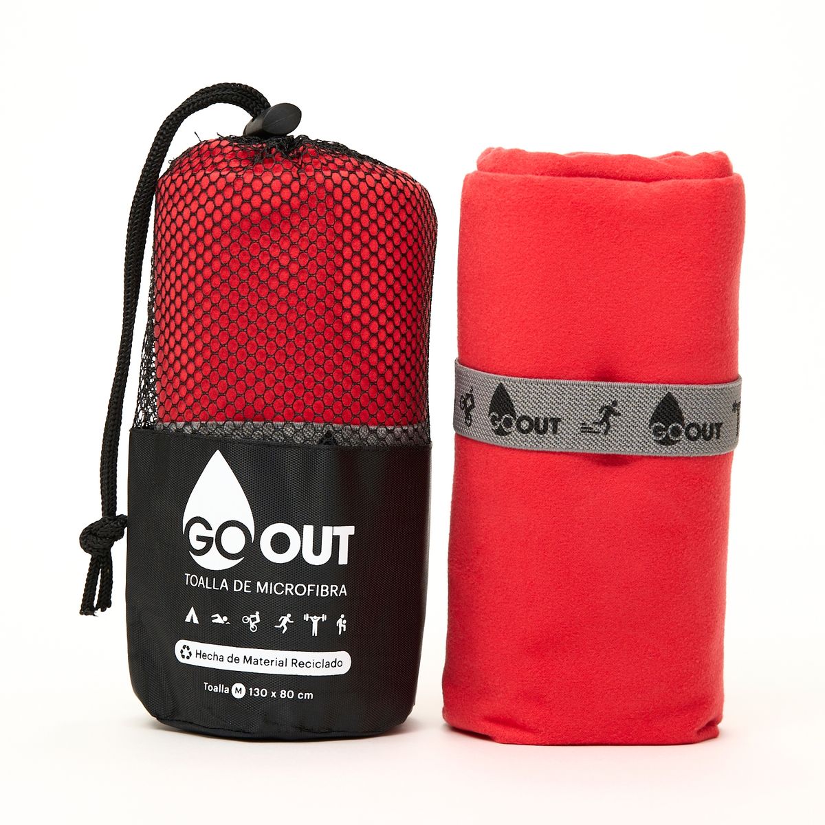 GO OUT - Toalla de microfibra100% material reciclado tamaño M Rojo