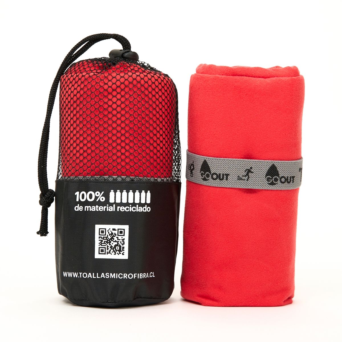 GO OUT - Toalla de microfibra100% material reciclado tamaño M Rojo