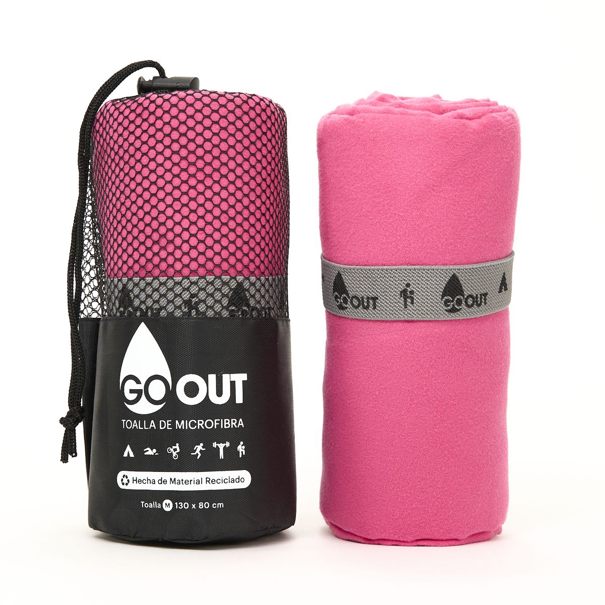 GO OUT - Toalla de microfibra100% material reciclado tamaño M Fucsia