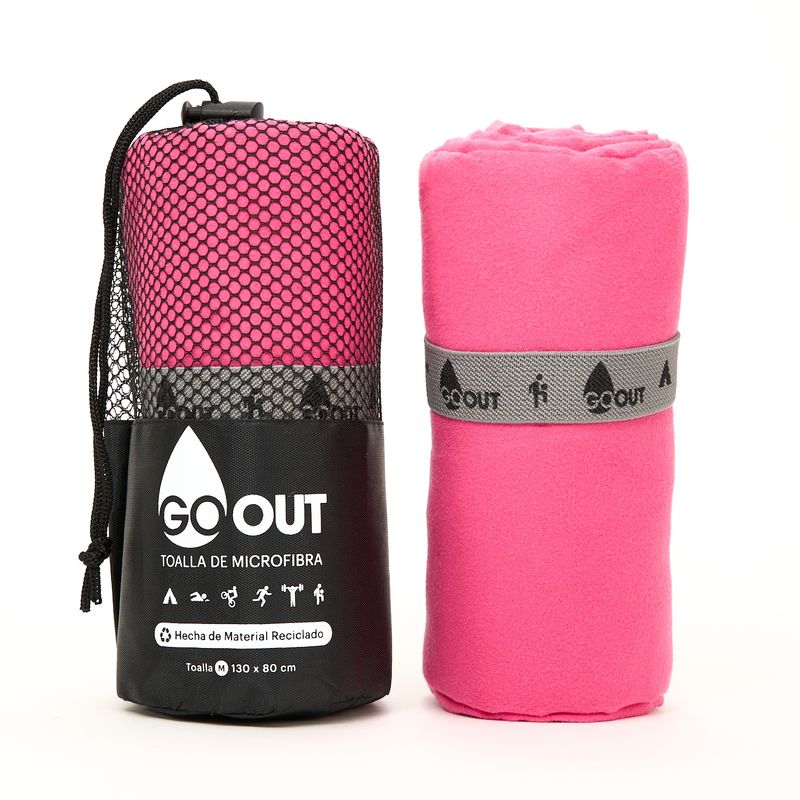GO OUT - Toalla de microfibra100% material reciclado tamaño M Fucsia