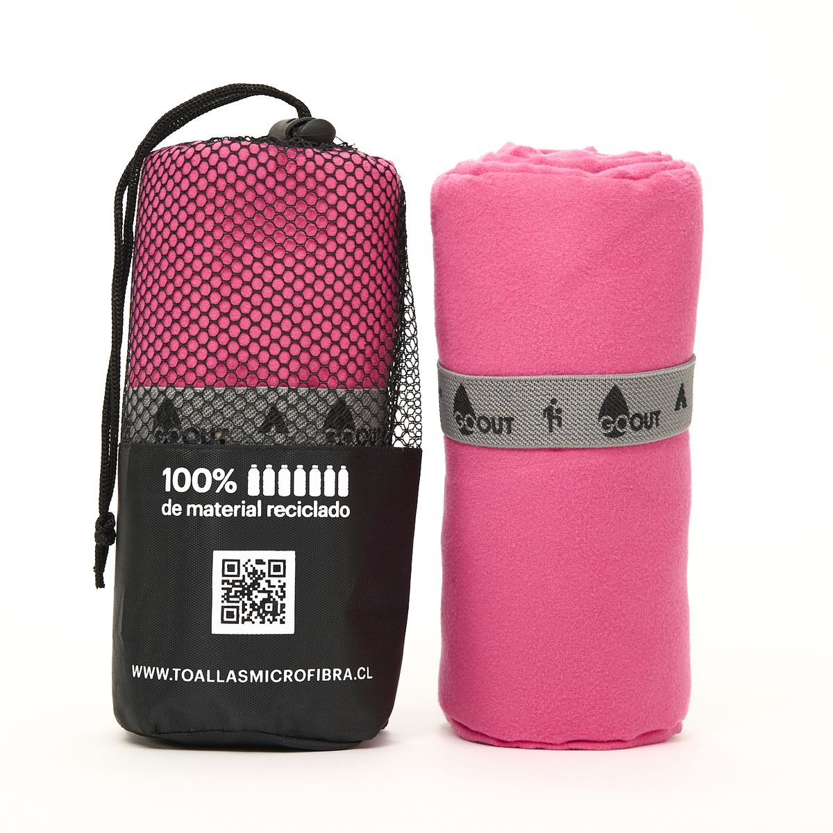 GO OUT - Toalla de microfibra100% material reciclado tamaño M Fucsia