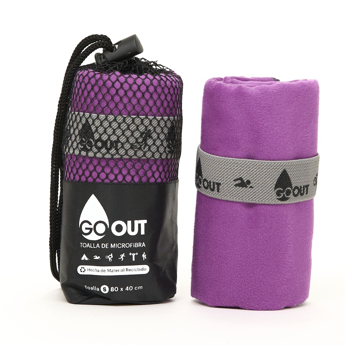 GO OUT - Toalla de microfibra 100% material reciclado S Morado