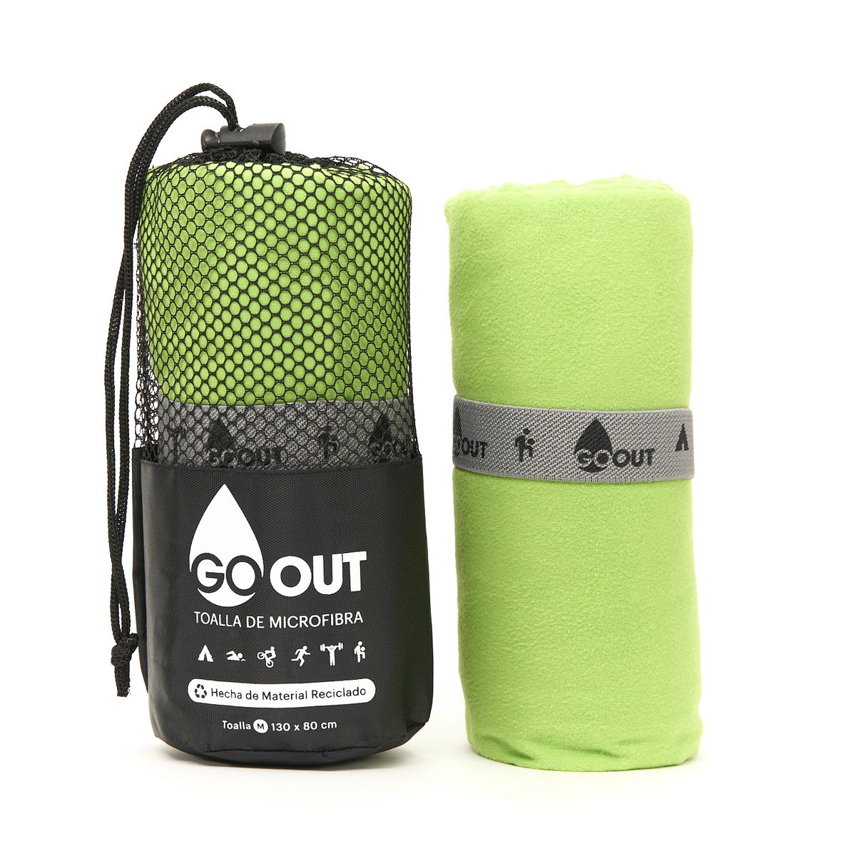 GO OUT - Toalla de microfibra100% material reciclado tamaño M Verde