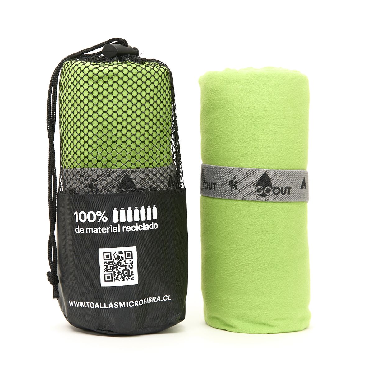 GO OUT - Toalla de microfibra100% material reciclado tamaño M Verde