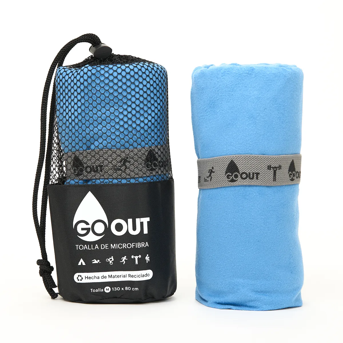 GO OUT - Toalla de microfibra100% material reciclado tamaño M Azul