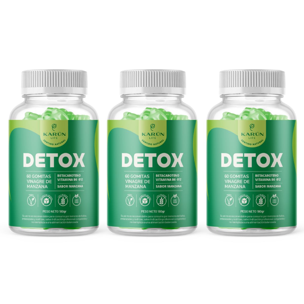 KARUNLIFE - Pack x3 Gomitas Detox Vinagre De Manzana - Vita B6 Y B12  180 Un Karun Life