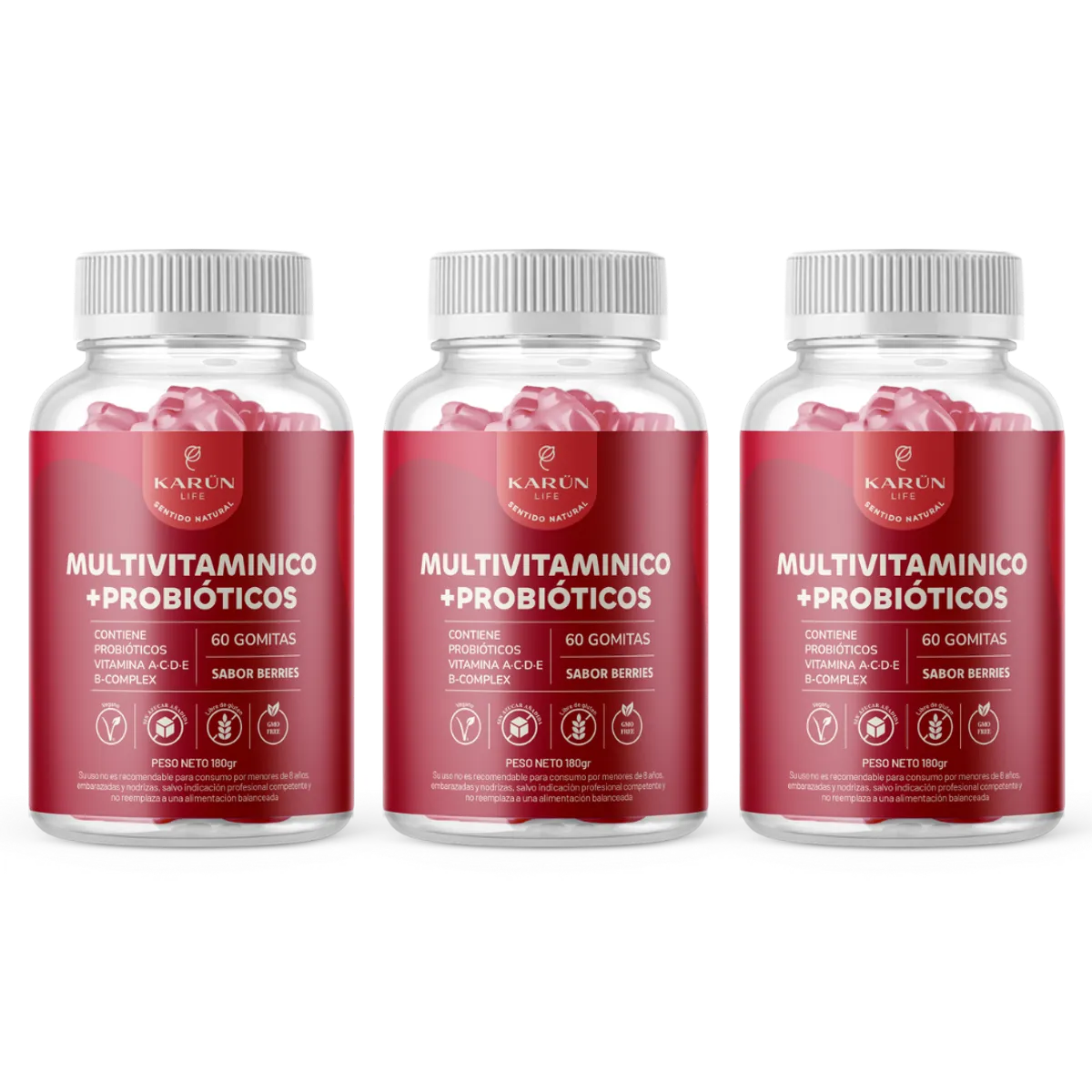 KARUNLIFE - Pack x3 Gomitas Multivitamínico + Probióticos Vit A C D E B 180 Un Karun Life