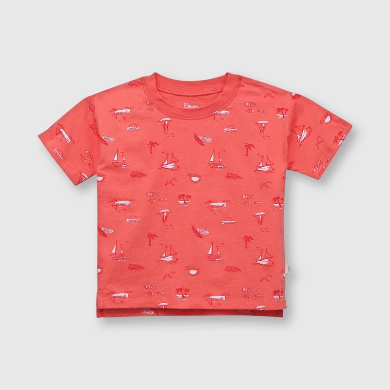 COLLOKY - Polera de bebe niño veleros naranja (3 a 36 meses)._