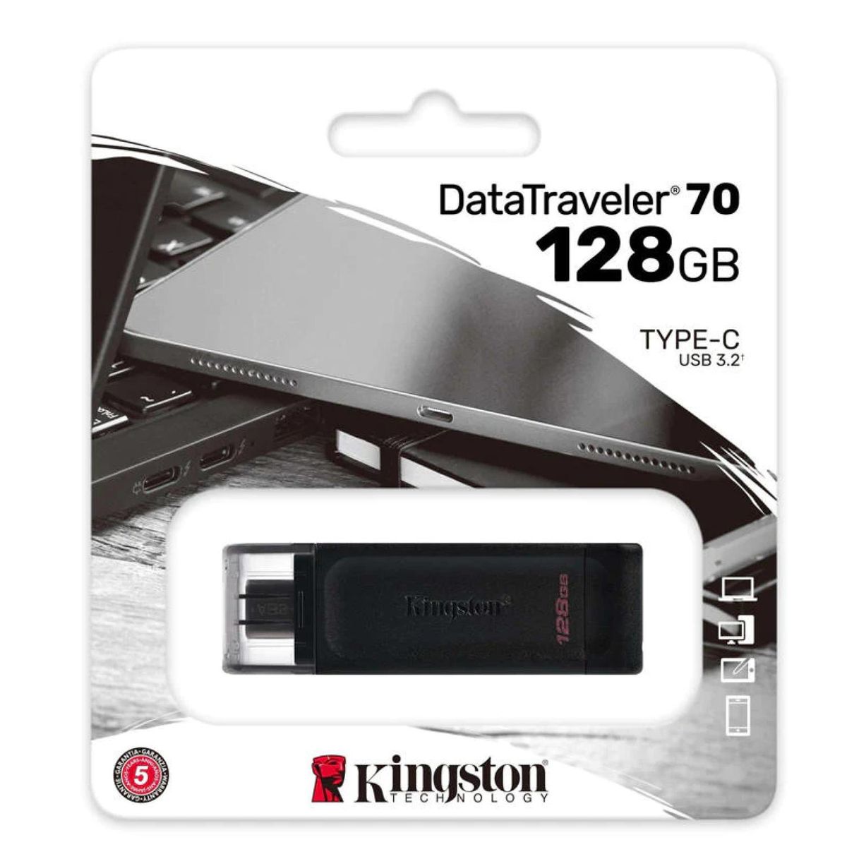 KINGSTON - Pendrive USB Tipo C 3.2 128Gb Negro DT70 Kingston