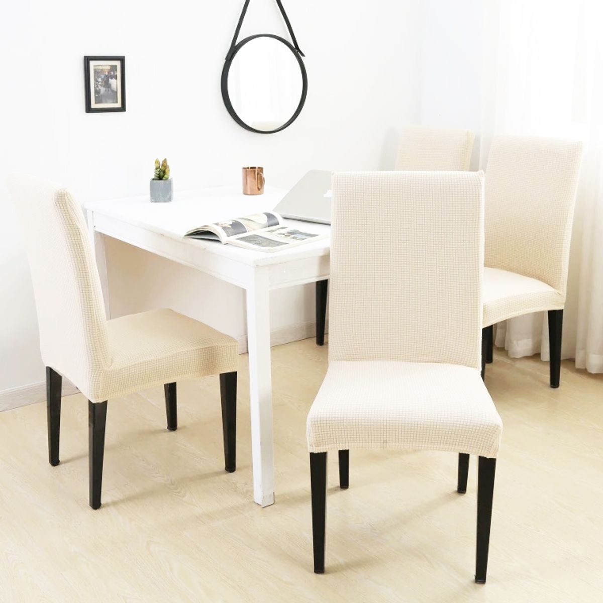 GENERICO - Pack De 6 Fundas Para Sillas De Comedor Tela Cuadrille Crema