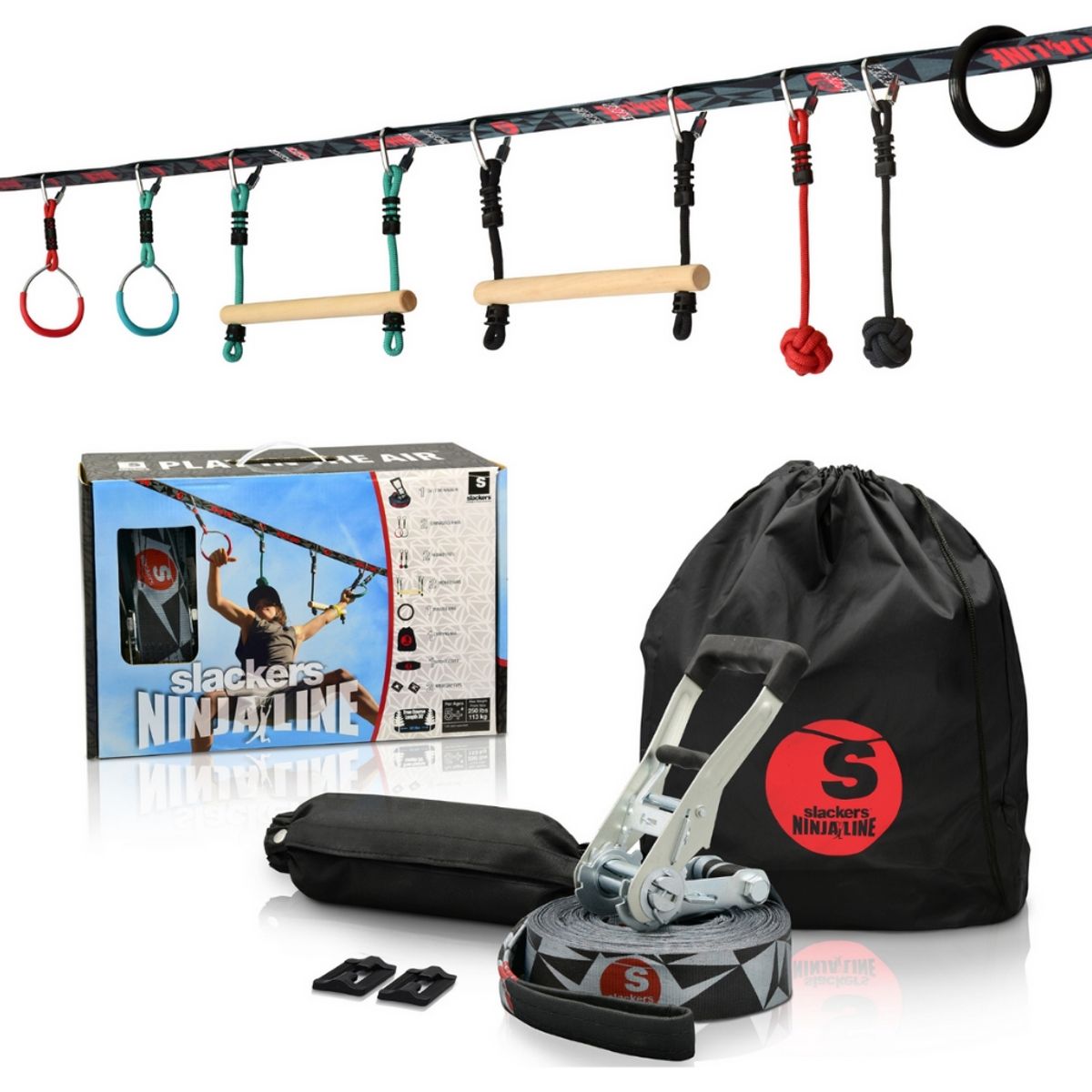 SLACKERS - Set de Juego Obstáculos Ninjaline 11 m Intro Kit