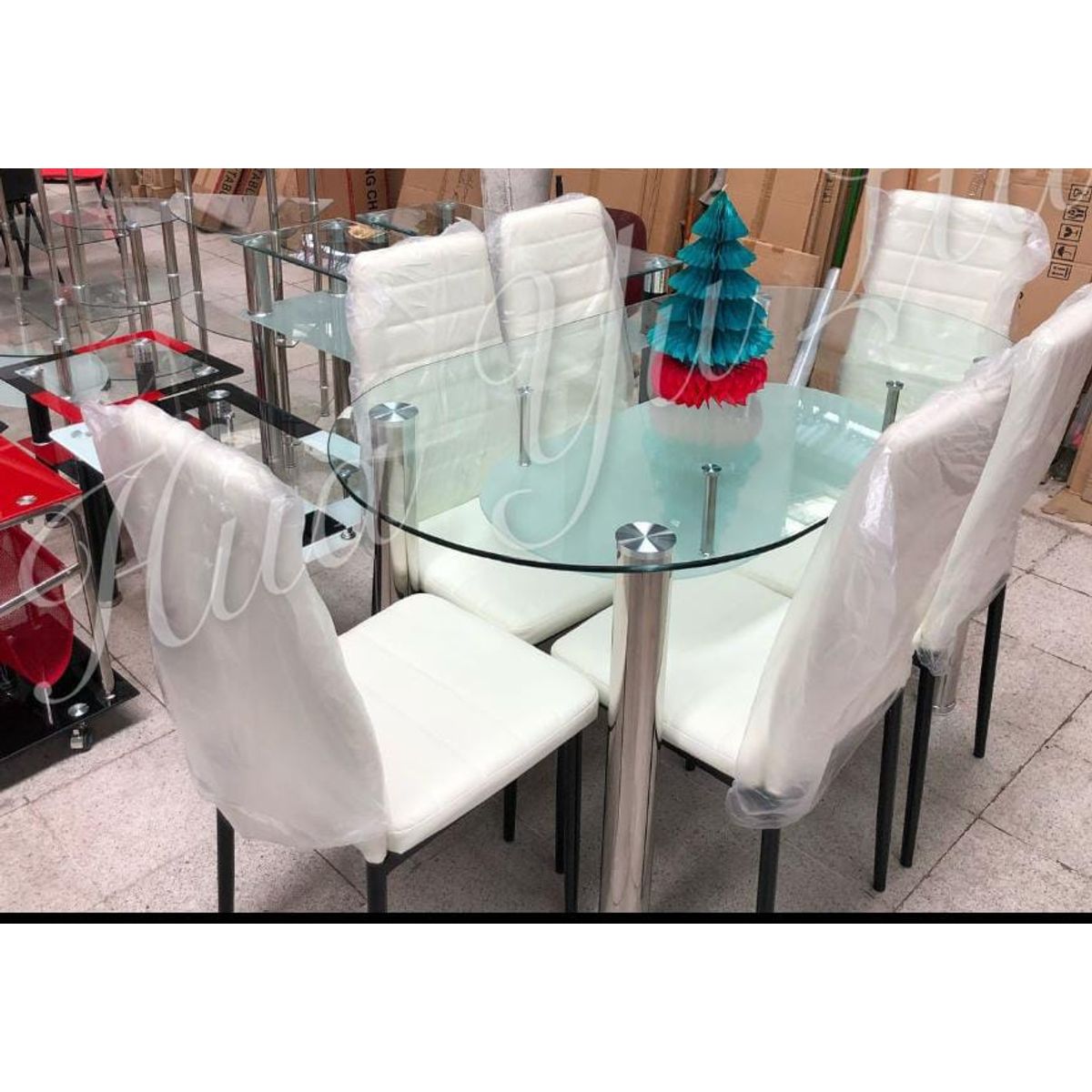 OEM - Juego comedor Ovalado vidrio templado 6 sillas 140x80x75…