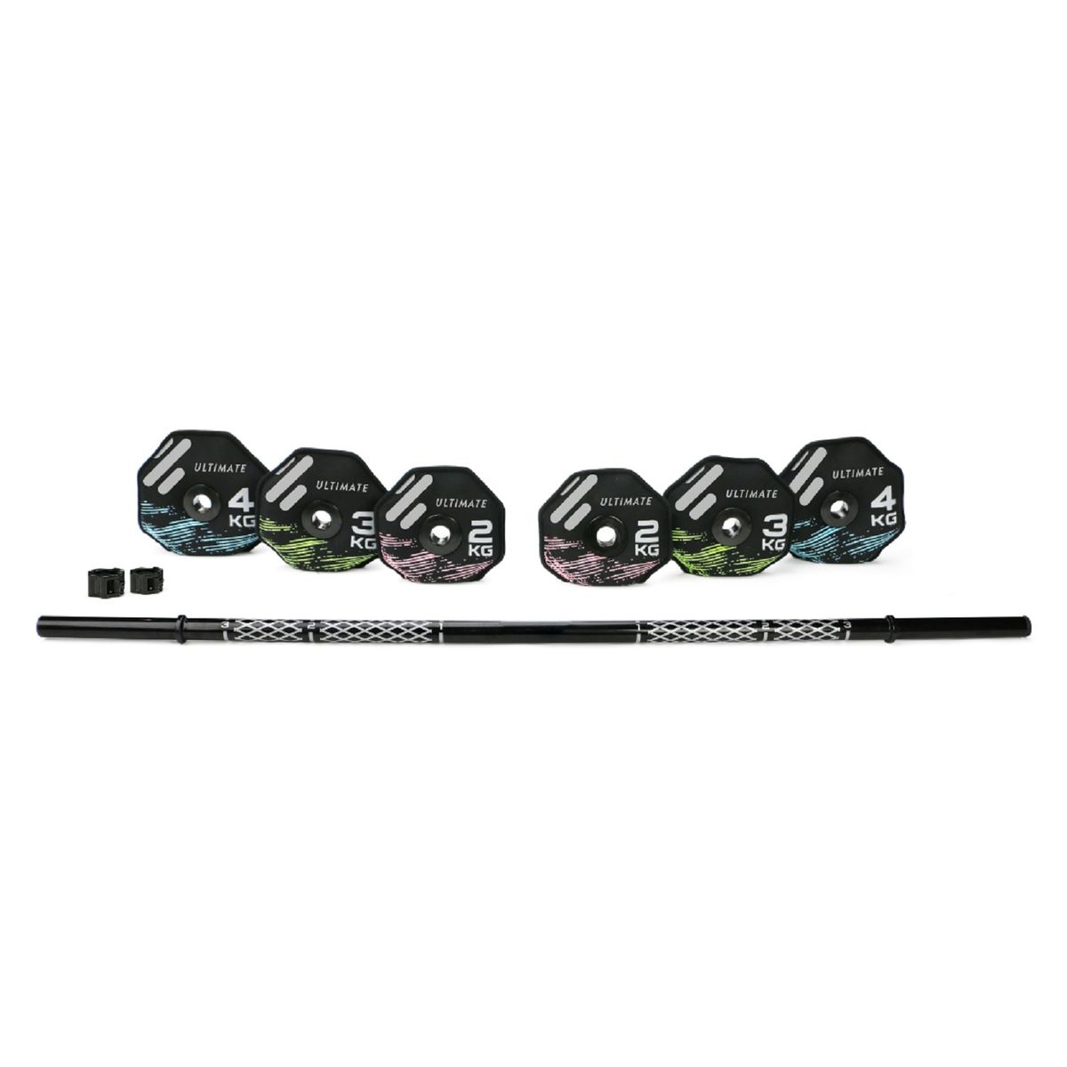 ULTIMATE FITNESS - SET BARRA Y DISCOS PUMP SOFT