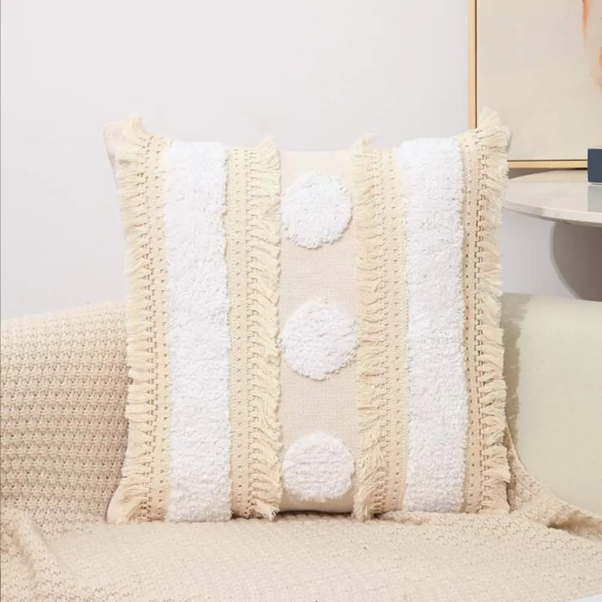 GENERICO - Funda de cojín boho flecos - Pack 2 Material Lino