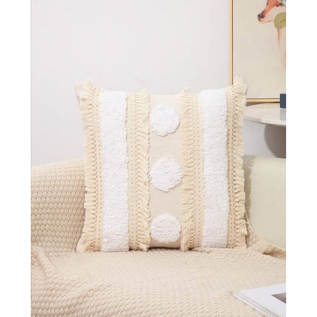 GENERICO - Funda de cojín boho flecos - Pack 2 Material Lino