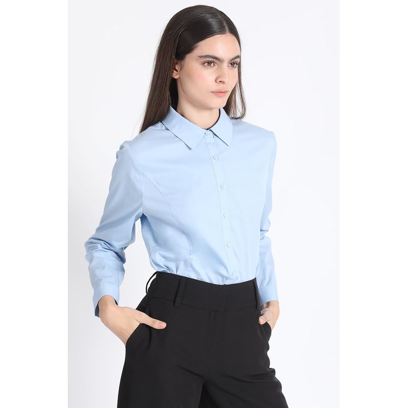 LIOLA - Blusa Camisera Entallada Celeste Liola