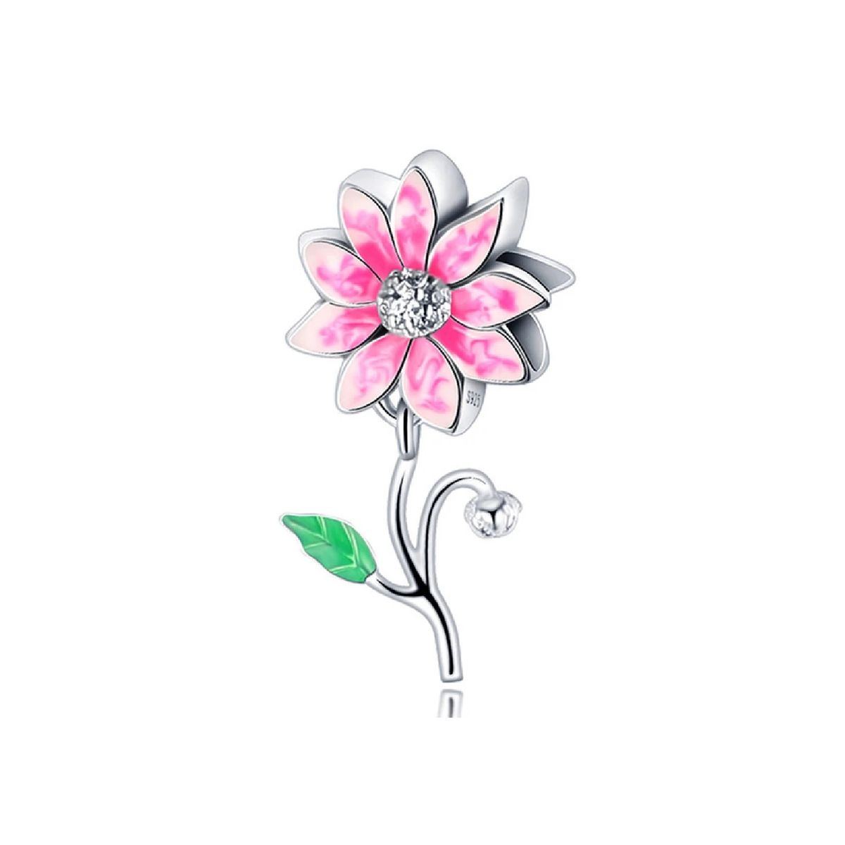 SILVER HEART - Charm Flor Rosada en Plata Fina 925 SILVER HEART