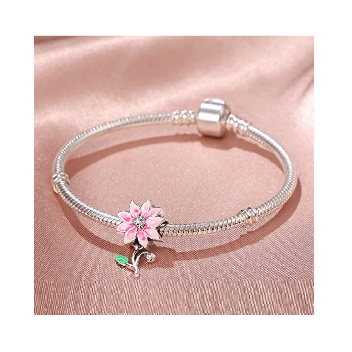 SILVER HEART - Charm Flor Rosada en Plata Fina 925 SILVER HEART