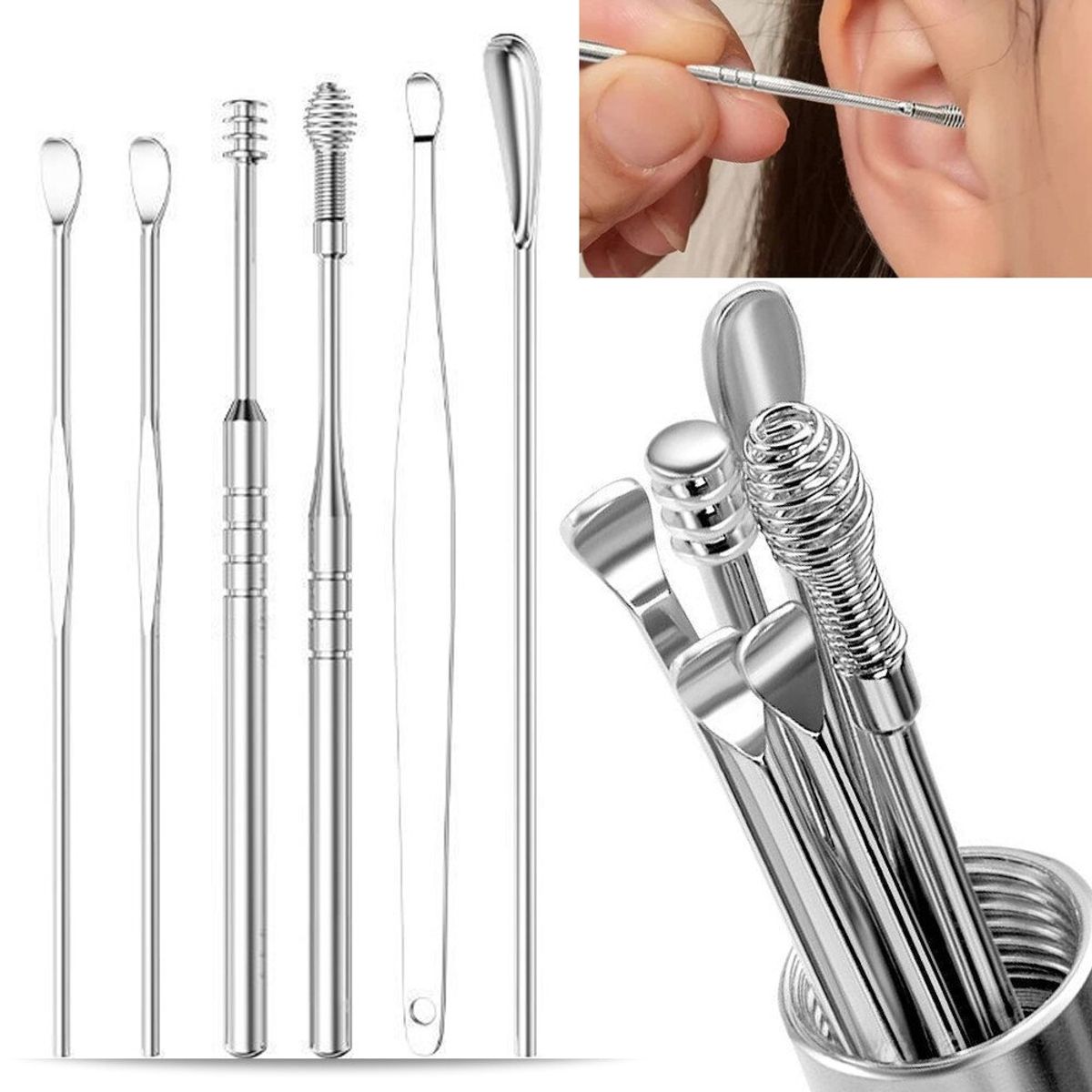 ZG STORE - Removedor Cerumen Limpia Oídos Kit Limpieza Orejas 6pcs