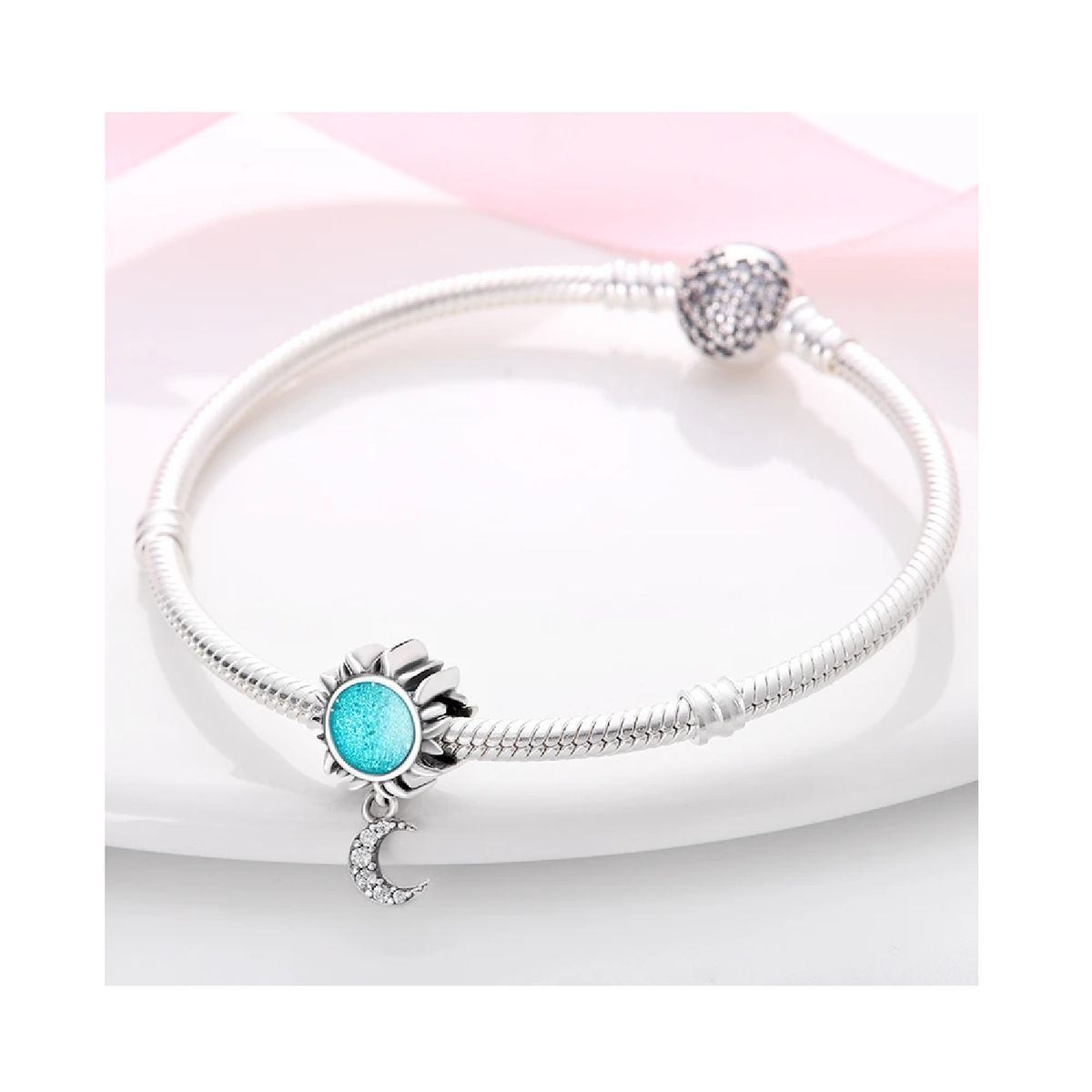 SILVER HEART - Charm Sol Azul y Medialuna en Plata Fina 925 SILVER HEART