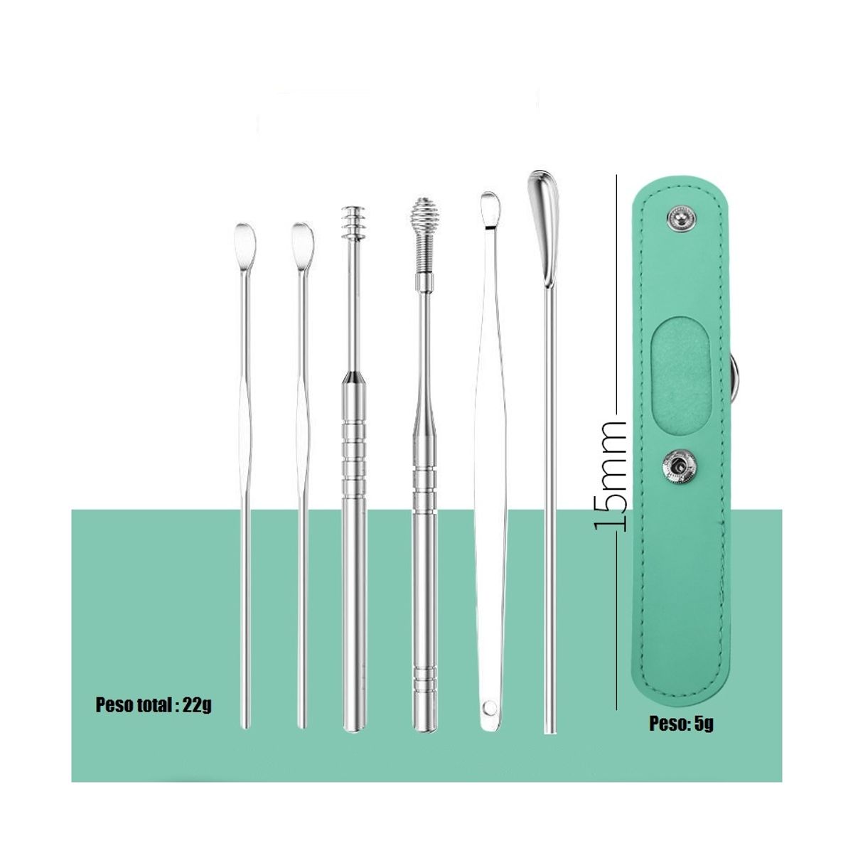 ZG STORE - Removedor Cerumen Limpia Oídos Kit Limpieza Orejas 6pcs Acero