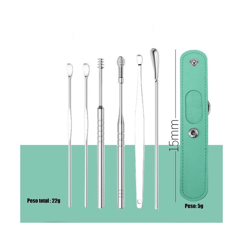 GENERICO - Removedor Cerumen Limpia Oídos Kit Limpieza Orejas 6pcs Acero
