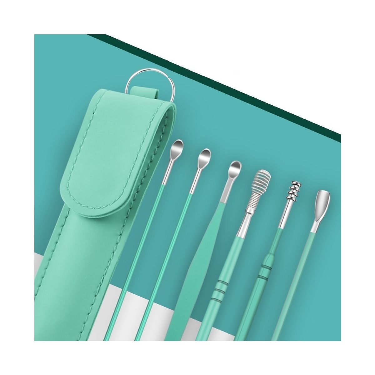 GENERICO - Removedor Cerumen Limpia Oídos Kit Limpieza Orejas 6pcs Verde