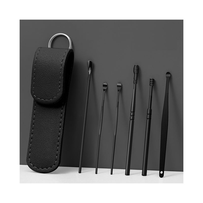 GENERICO - Removedor Cerumen Limpia Oídos Kit Limpieza Orejas 6pcs Negro