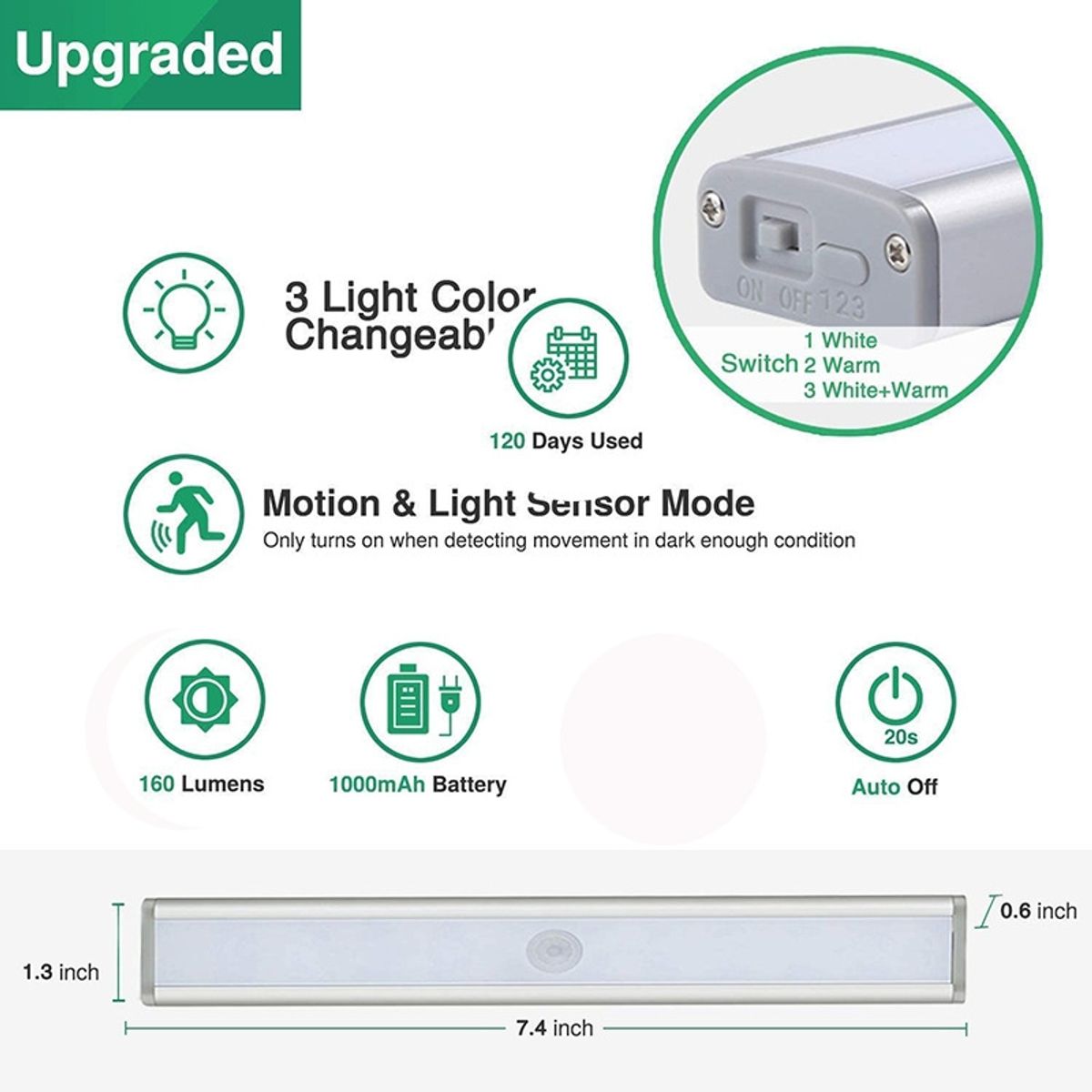Barra Luz Led inteligente con sensor de movimiento Recargable, marca GENERICO - Foto Principal