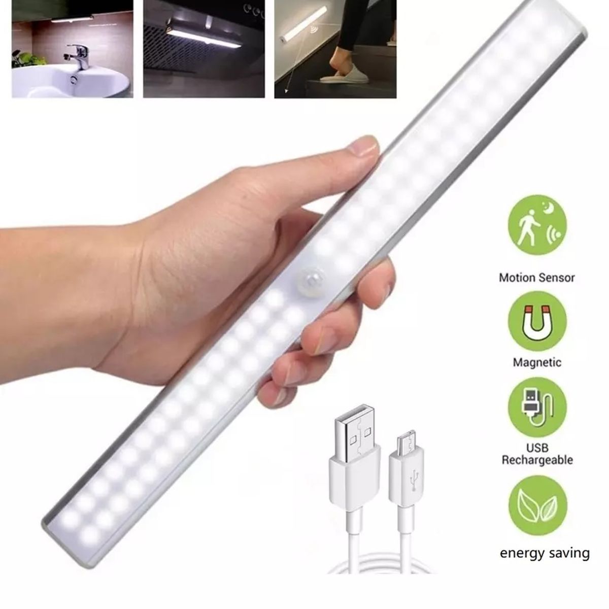 Barra Luz Led inteligente con sensor de movimiento Recargable, marca GENERICO - Foto 2