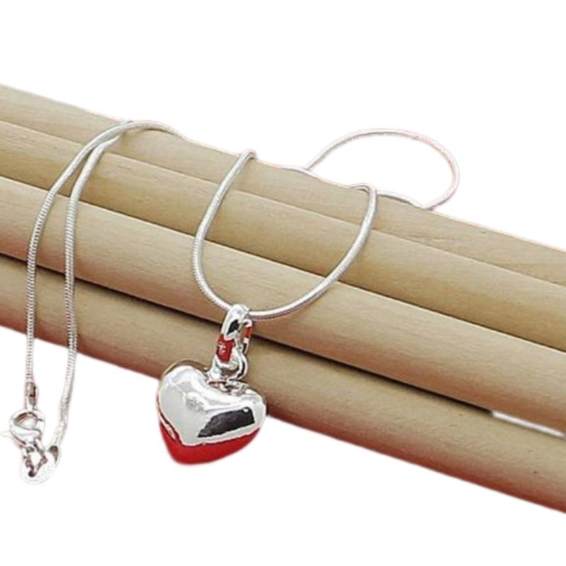 GENERICO - Collar de Plata Esterlina 925 de Alta Calidad con dije de corazon