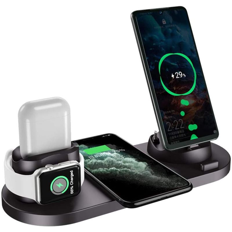 GENERICO - Estación de carga rápida 15W 6 EN 1 para Iphone / Samsung 360 grados