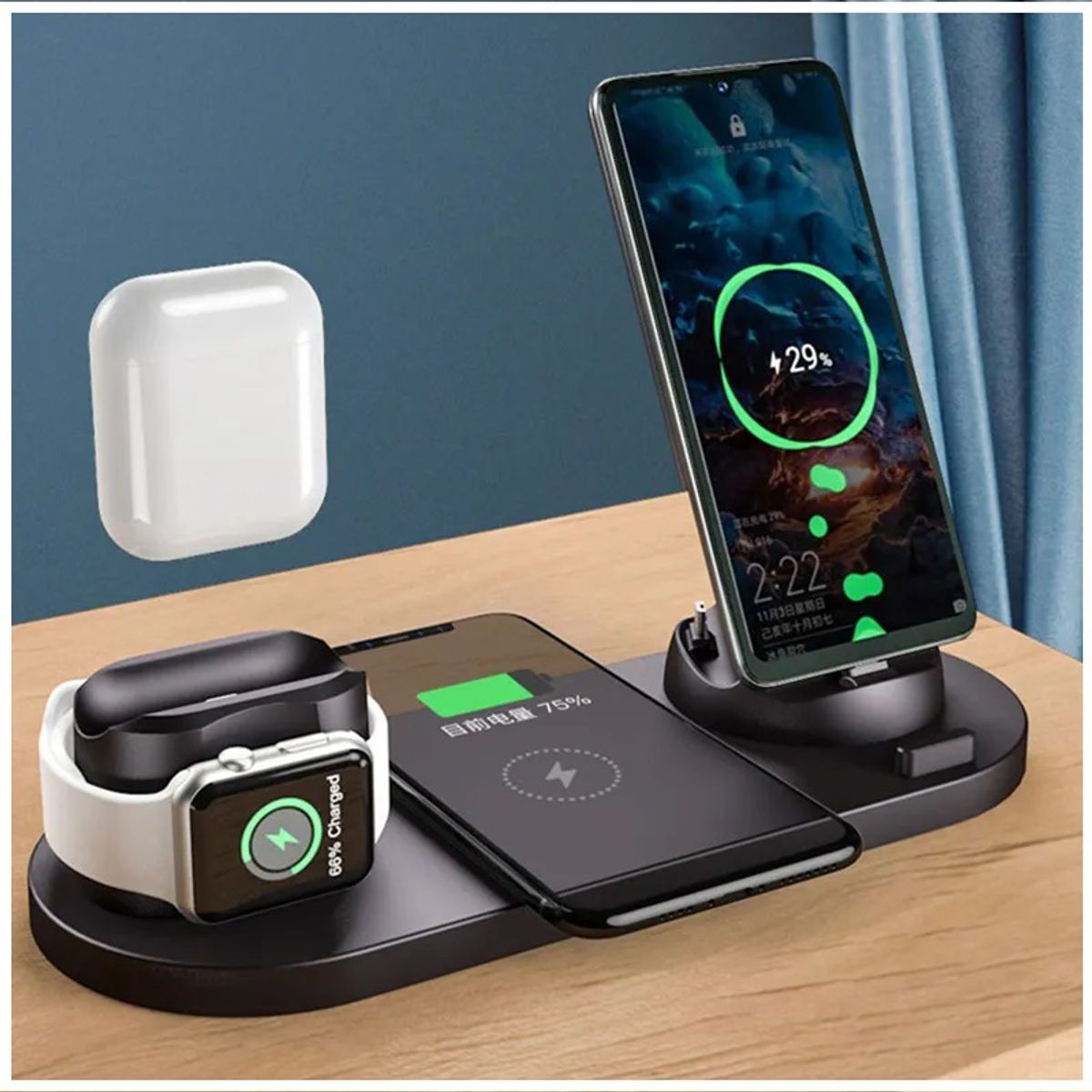 GENERICO - Estación de carga rápida 15W 6 EN 1 para Iphone / Samsung