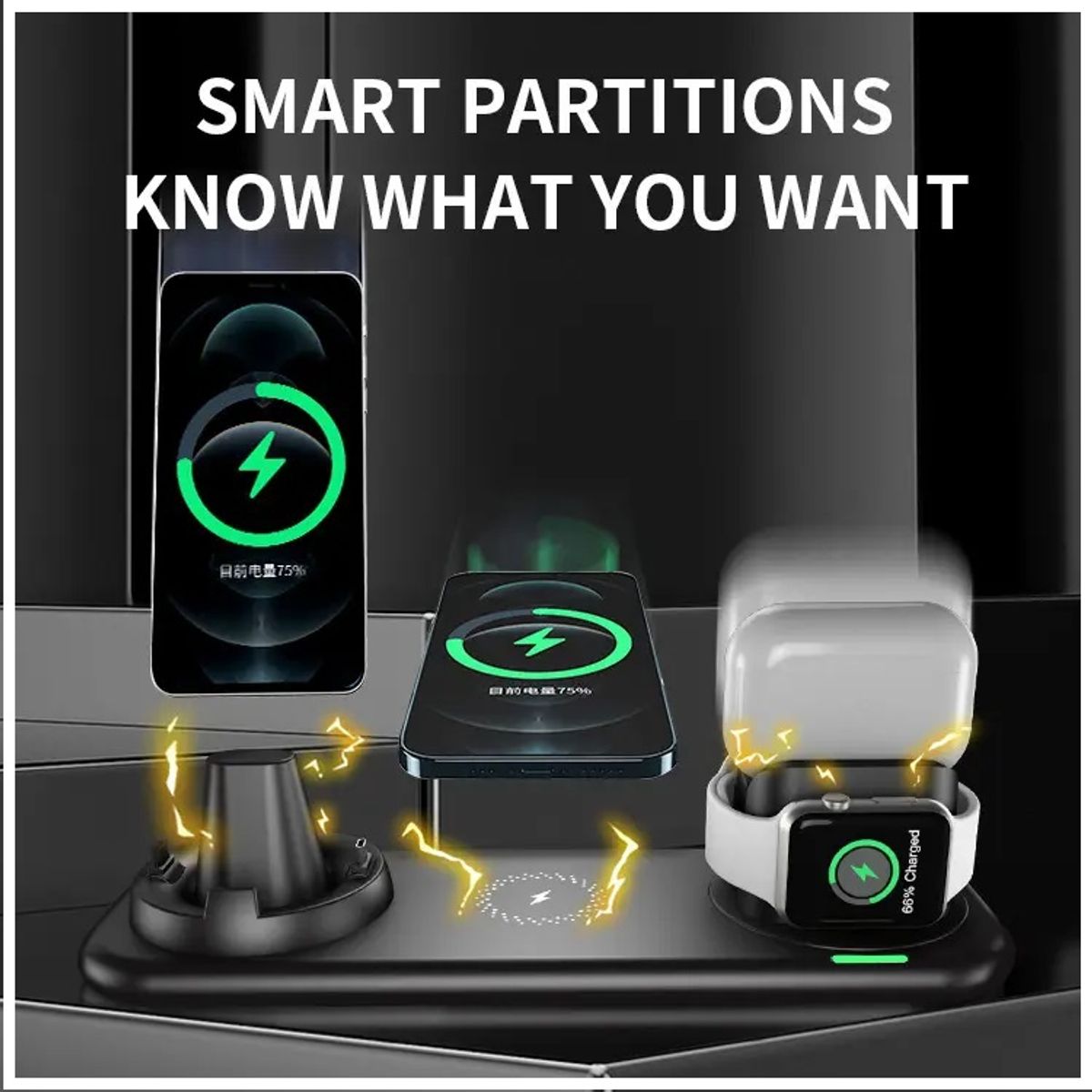 GENERICO - Estación de carga rápida 15W 6 EN 1 para Iphone / Samsung