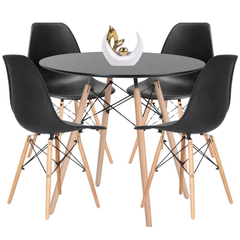 GENERICO - Juego de Comedor eames Redondo 4 sillas Negro 80 cm